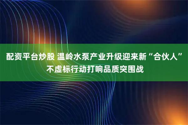 配资平台炒股 温岭水泵产业升级迎来新“合伙人” 不虚标行动打响品质突围战